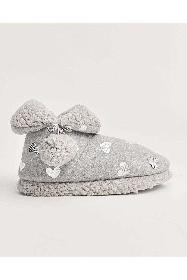 Kadın Parlak Kalp Baskılı Panduf - HENR - 3