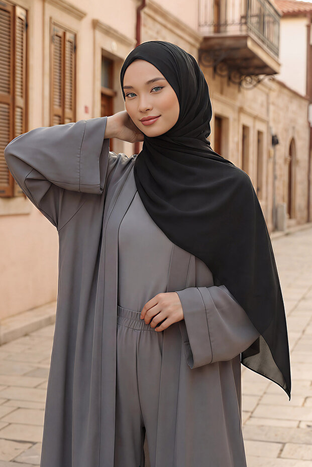 شال شيفون عملي يمكن ارتداؤه بدون إبر، أسود، PS-11