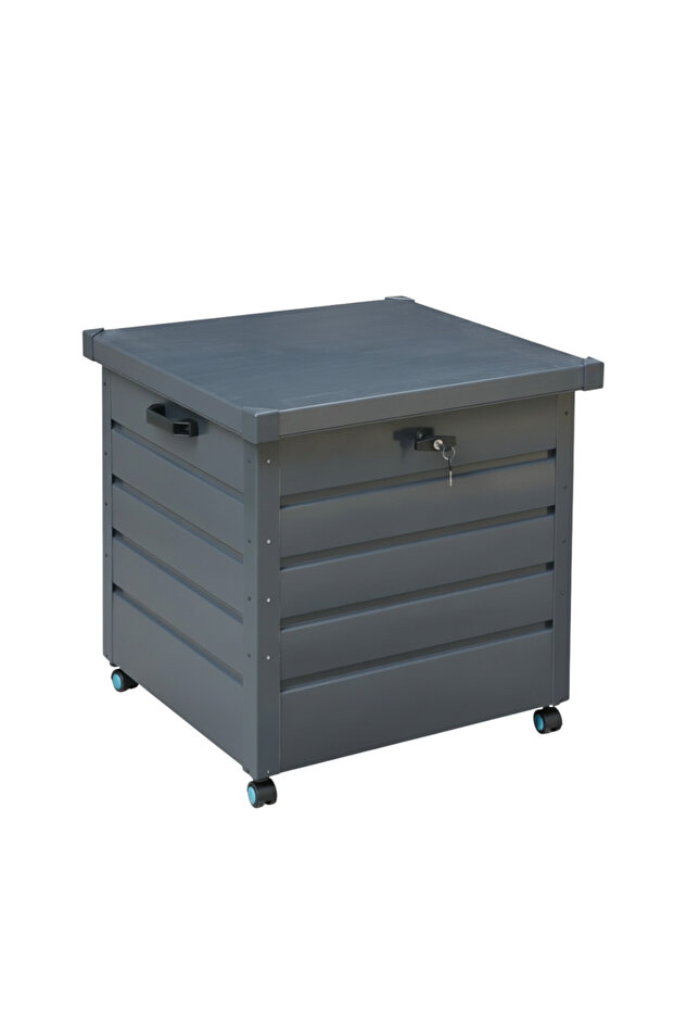 , Outdoor Storage Box - Metal Movable Garden Storage Box with Wheels (Dark Grey)