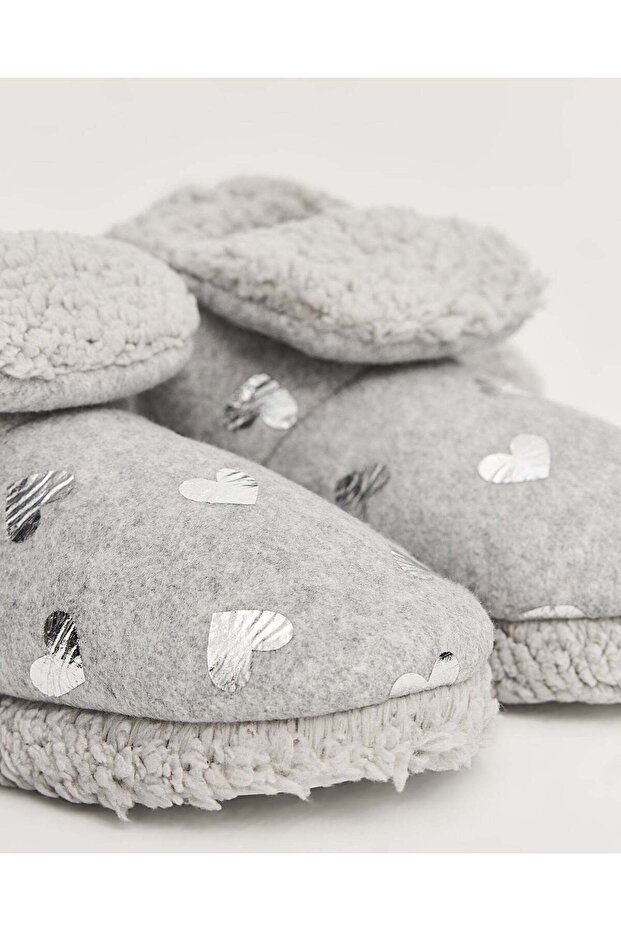 Kadın Parlak Kalp Baskılı Panduf - HENR - 1