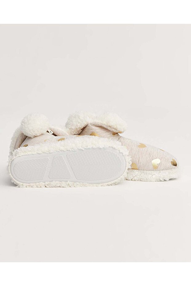 Kadın Parlak Kalp Baskılı Panduf - HENR - 2