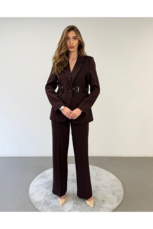 Belted Jacket Plum Suit - 5
