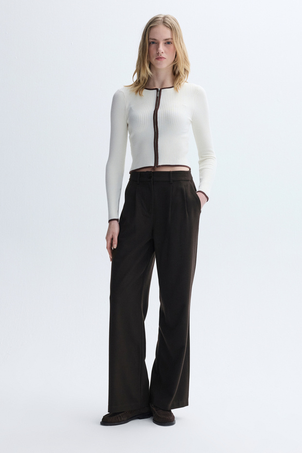 Women's Brown Wide Leg Pleated Trousers