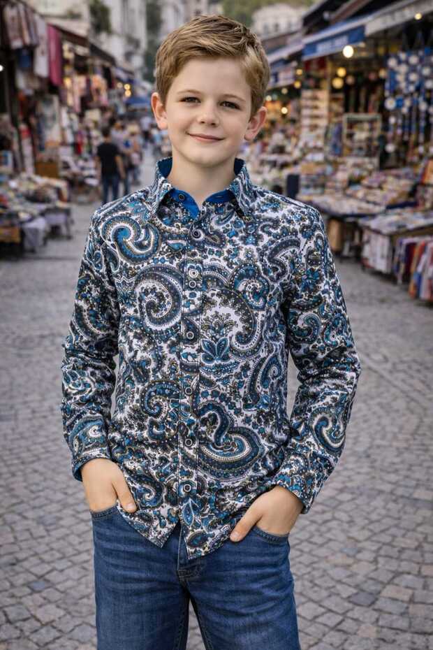 New Season Shawl Patterned Long Sleeve Children's Shirt