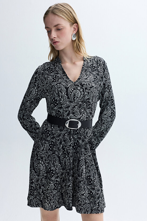 A FORM BASKILI MİNİ ELBİSE - 1