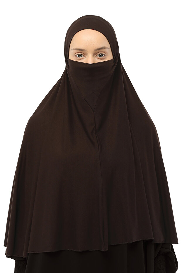 Ready Practical Scarf with Turban Veil Hijab with Hijab - Prayer Cover Souffle (3xl) - Dark Brown