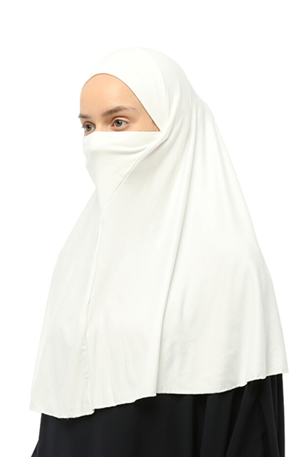 Ready-made Turban Veil Practical Scarf Hijab with Hijab - Prayer Cover Souffle (XL) - Ecru