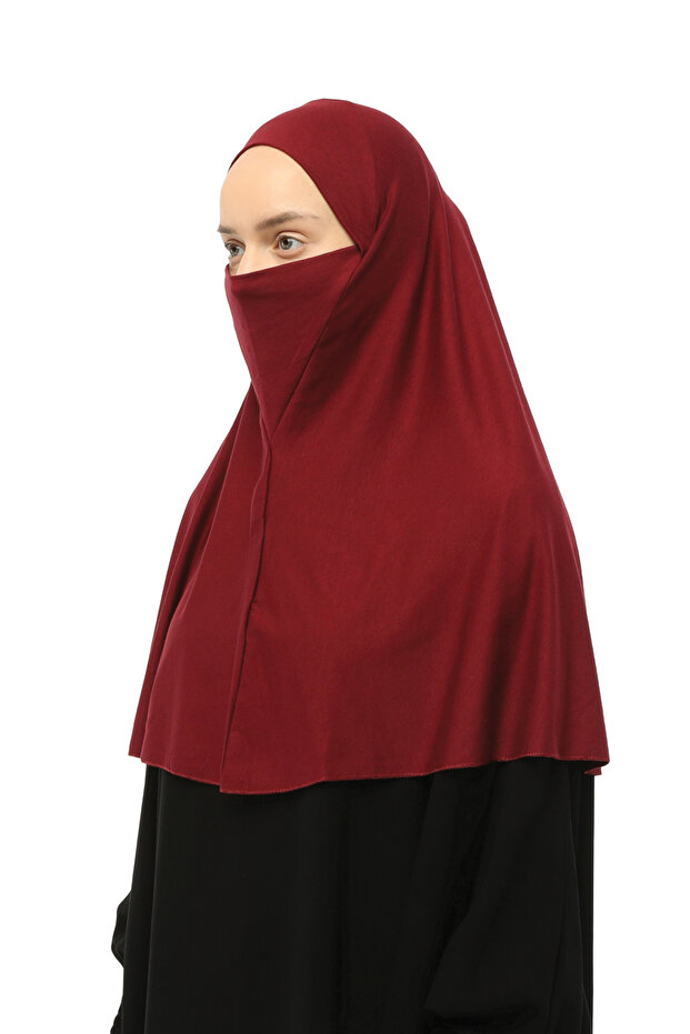 Ready-made Turban Veil Practical Scarf Hijab with Hijab - Prayer Cover Souffle (XL) - Claret Red