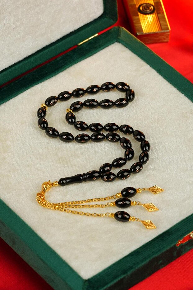 Original Goldwork and Gold Tassel Design Erzurum Oltu Stone Prayer Beads