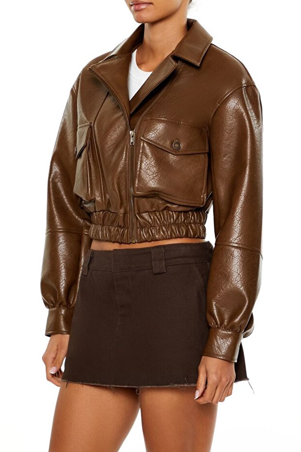 Suni Deri Bomber Ceket - 1