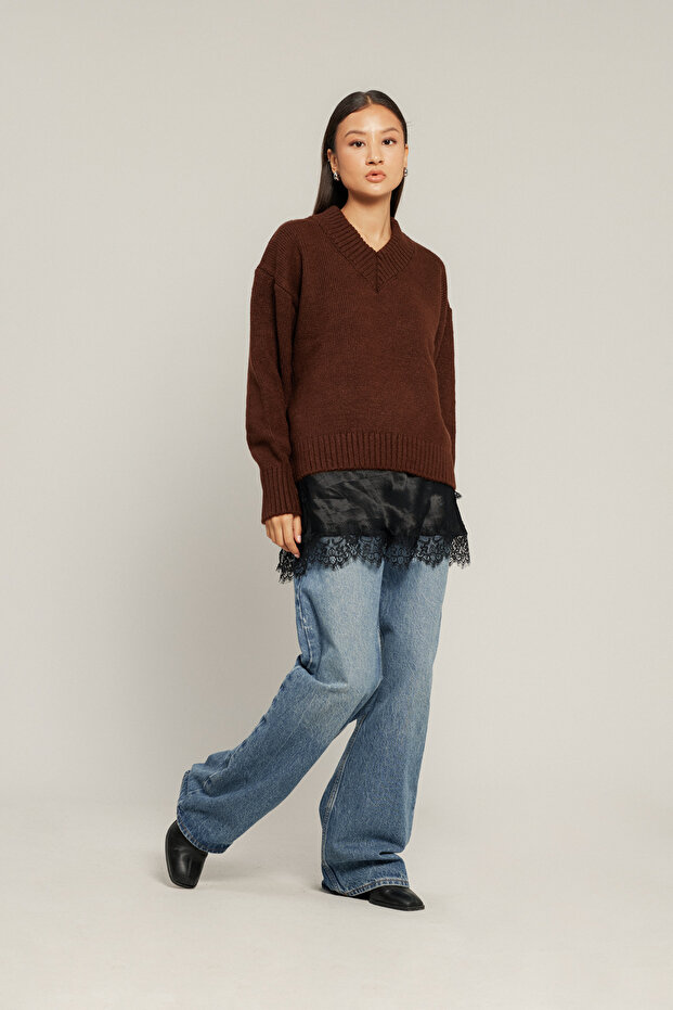 Satin Detail Knitwear Sweater