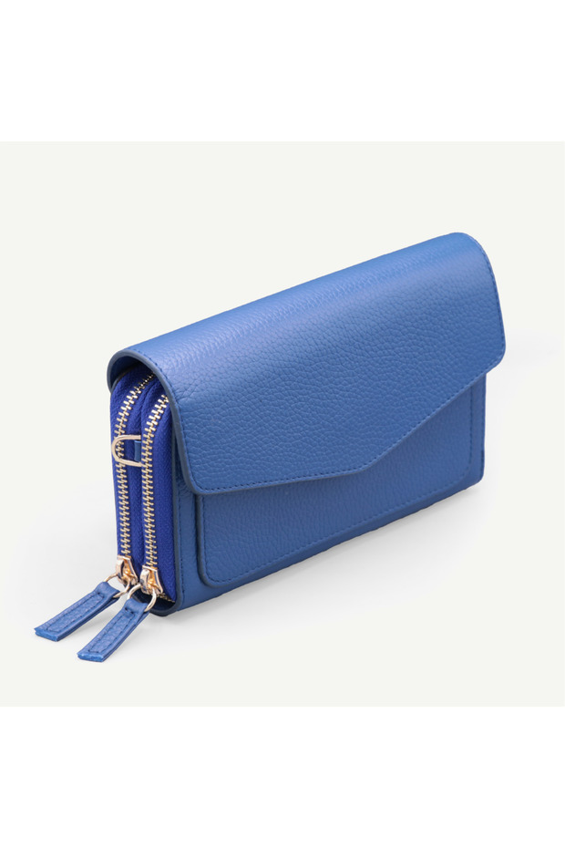 Uderra Women's Genuine Leather Blue Floter Leather Wallet Shoulder Bag- S1Kz0333 Blue Floter Leather Wallet Shoulder Bag