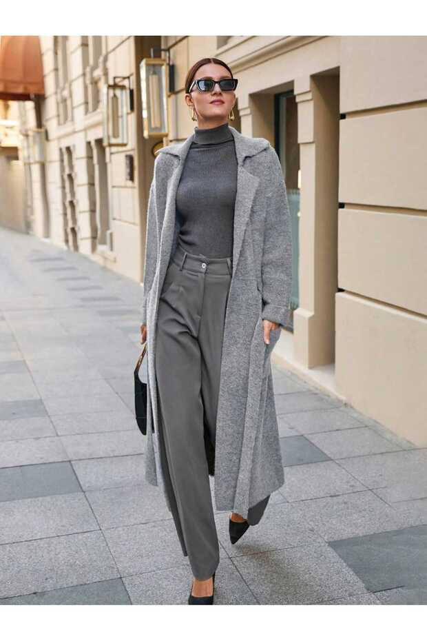 Kemerli Triko Palto - 4