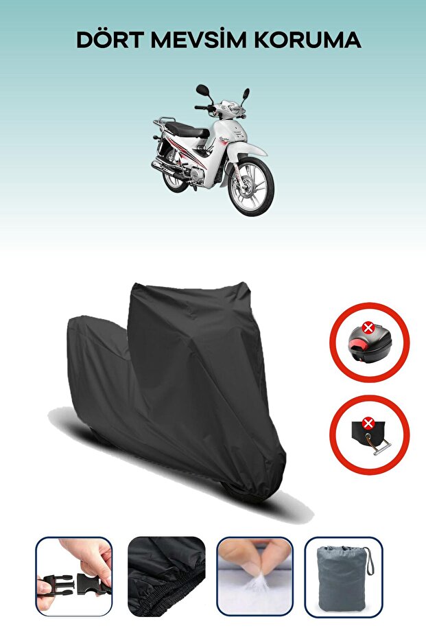 Black Rear Bag Lock Incompatible Yuki Yk-100-7A Gusto Compatible Motorcycle Tarpaulin, 4 Seasons