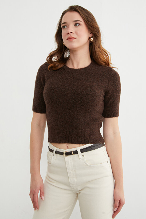 Basic Bisiklet Yaka Kısa Kol Triko Kazak - 4