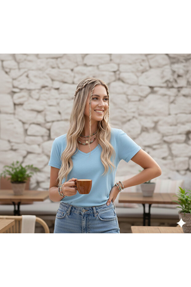 V-Neck Plain Unprinted Soft Fabric Women's T-Shirt