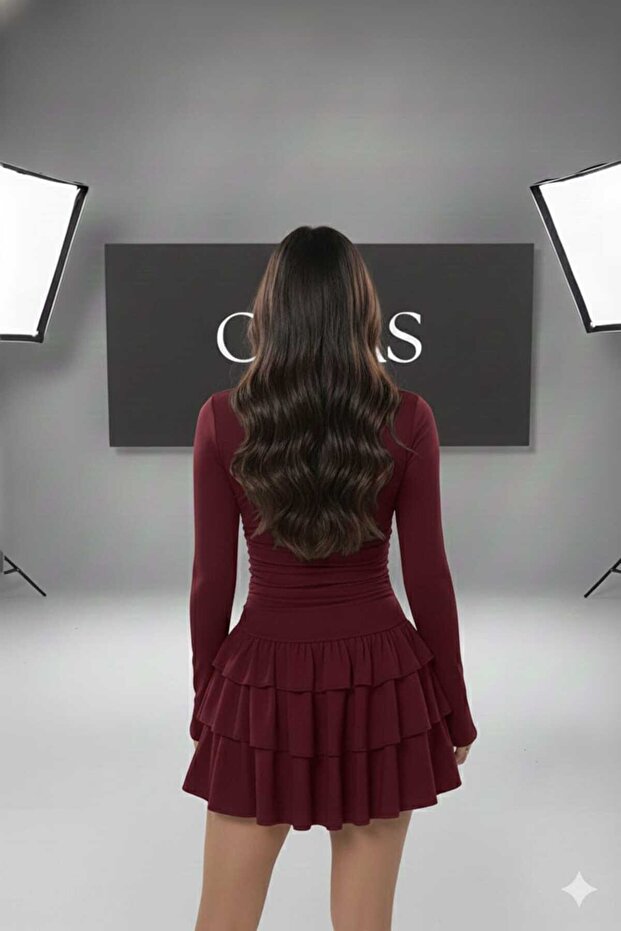 Eteği Kat Kat Volanlı Mini Elbise - 2