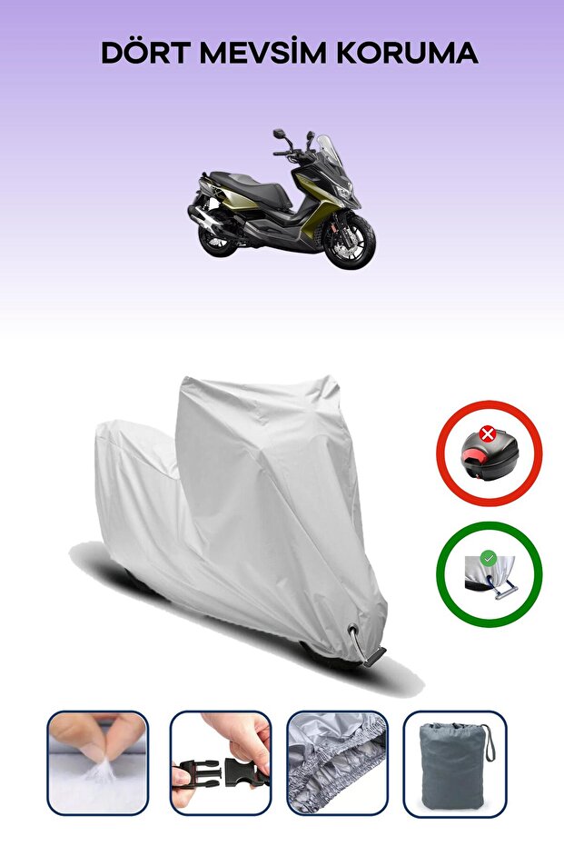 غطاء دراجة نارية رمادي اللون متوافق مع الحقيبة الخلفية والقفل لـ Kymco DTX 360، آمن