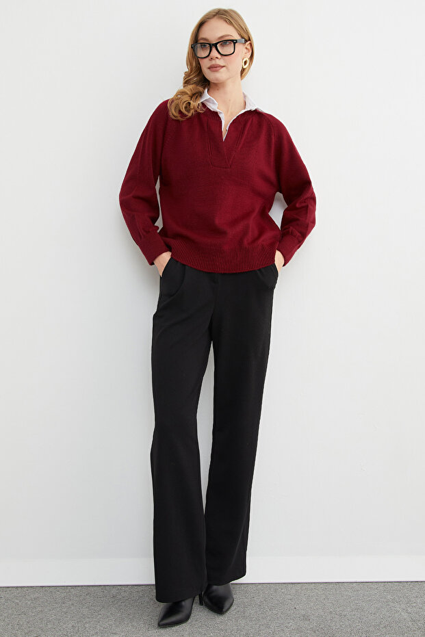 Basic Gömlek Yaka Triko Kazak - 2