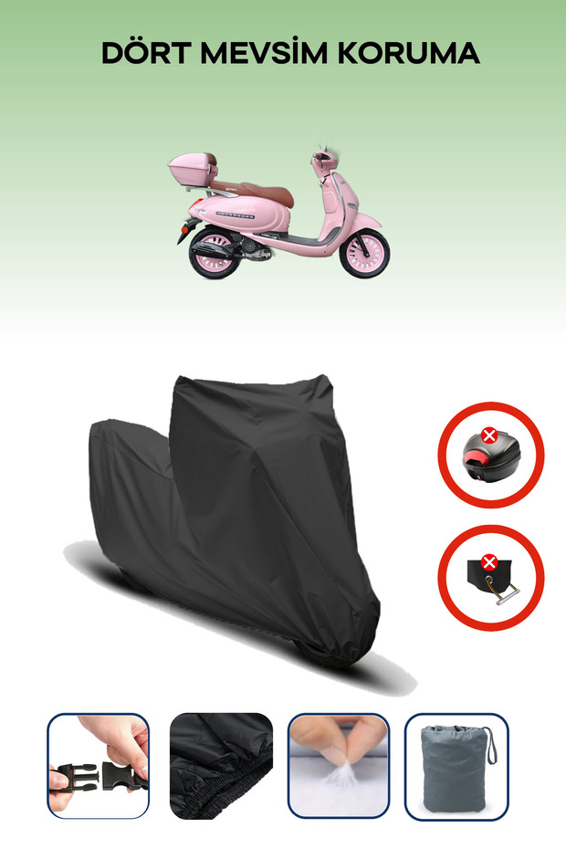 Black Rear Bag Lock Incompatible Yuki Bellini 50 Compatible Motorcycle Tarpaulin, 4 Seasons