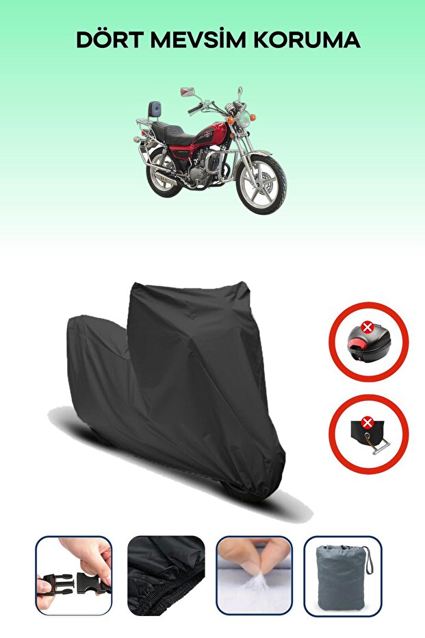 Black Rear Bag Lock Incompatible Asian Ultra 150 Compatible Motorcycle Tarpaulin, 4 Seasons