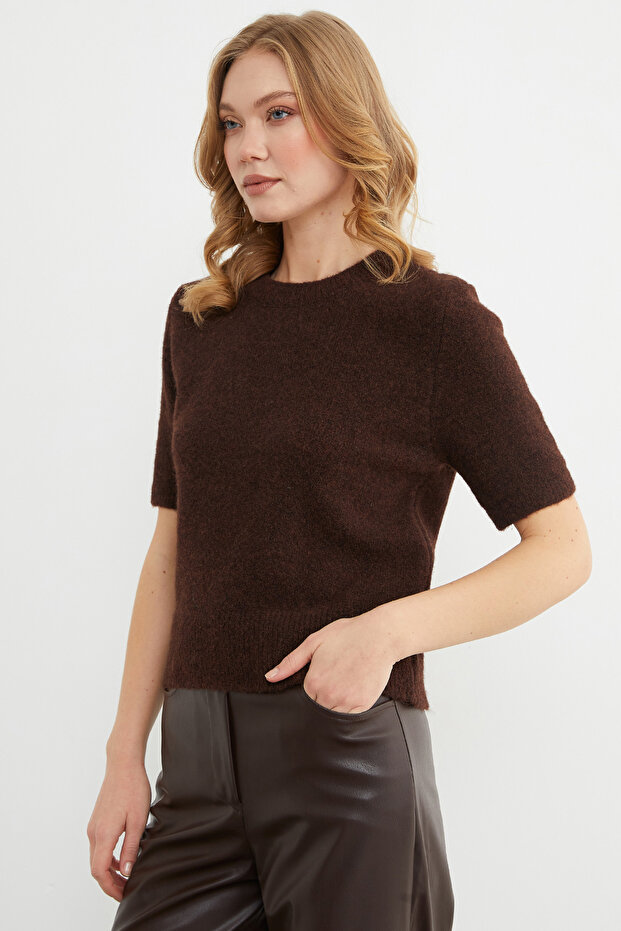 Basic Bisiklet Yaka Kısa Kol Triko Kazak - 6