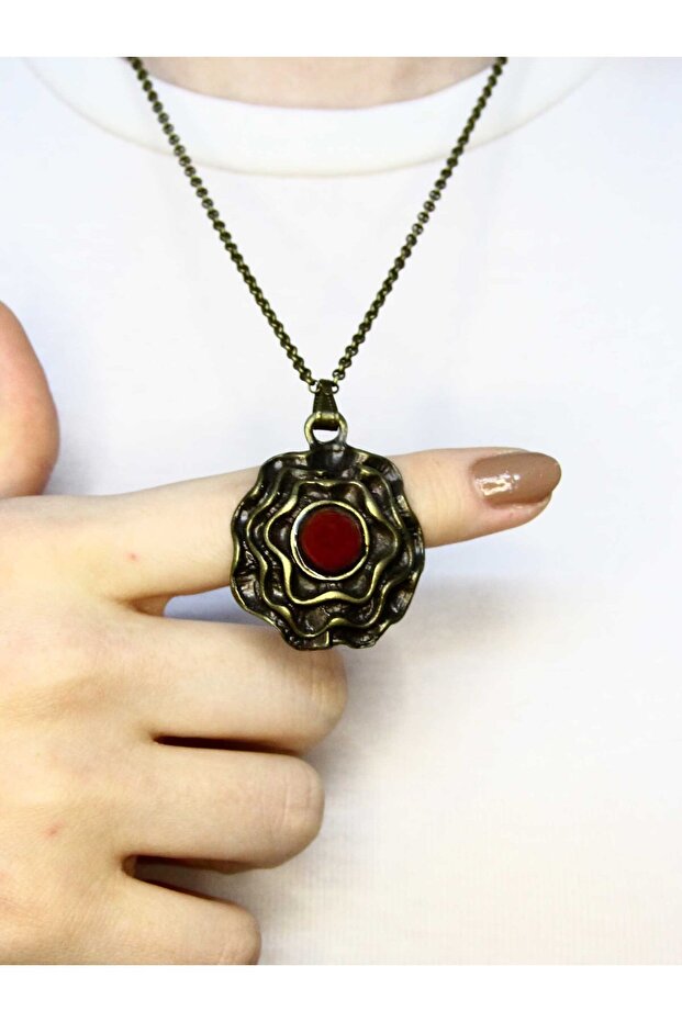 Natural Stone Agate Natural Stone Round Model Ancient Women's Necklace Euk48A