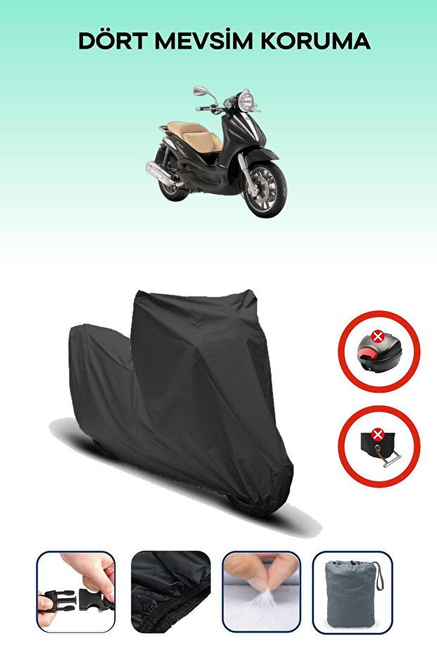 Black Rear Bag Lock Incompatible Piaggio Beverly 500 Compatible Motorcycle Tarpaulin, 4 Seasons