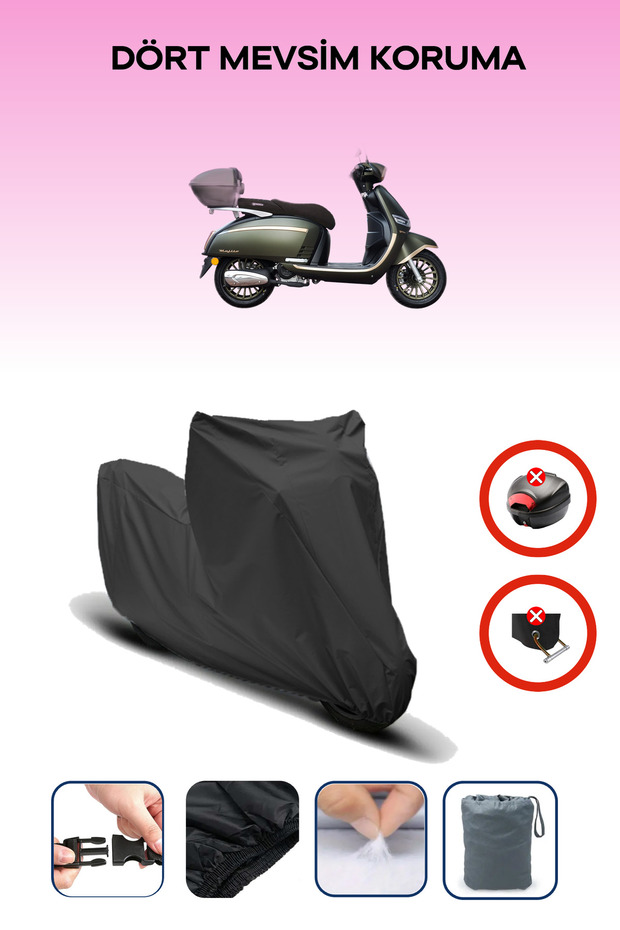 Black Rear Bag Lock Incompatible Yuki Mojito 125 Compatible Motorcycle Tarpaulin, 4 Seasons