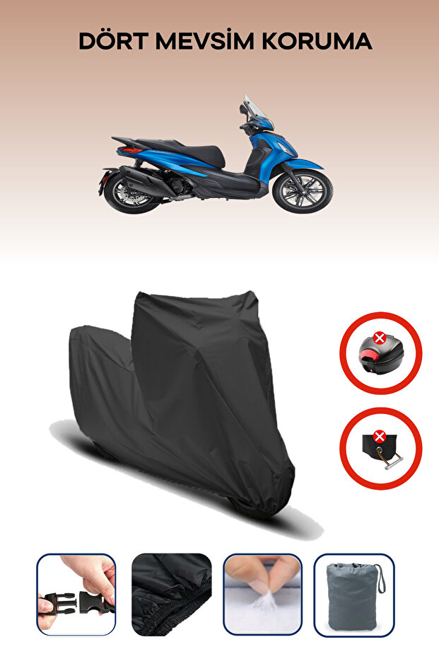 Black Rear Bag Lock Incompatible Piaggio Beverly 400 Compatible Motorcycle Tarpaulin, 4 Seasons