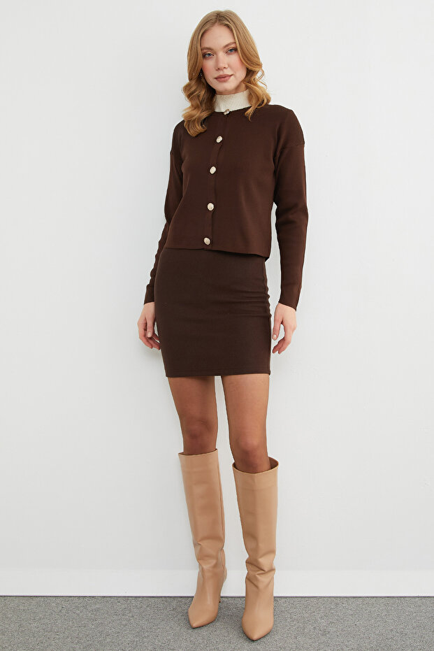 Basic Düğmeli Bisiklet Yaka Triko Hırka - 5