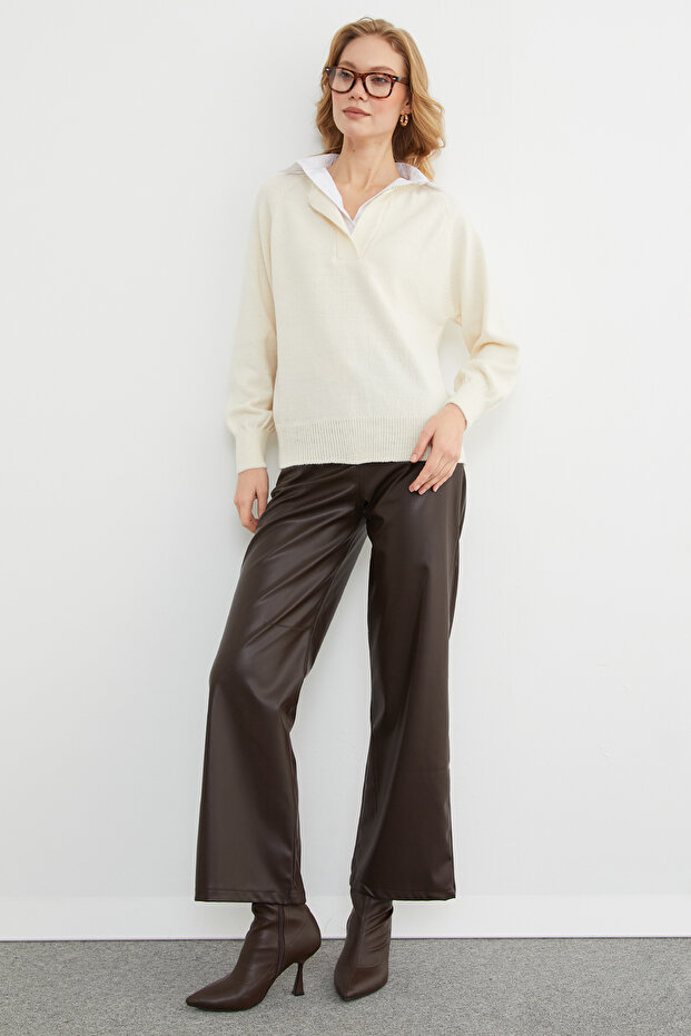 Basic Gömlek Yaka Triko Kazak - 4