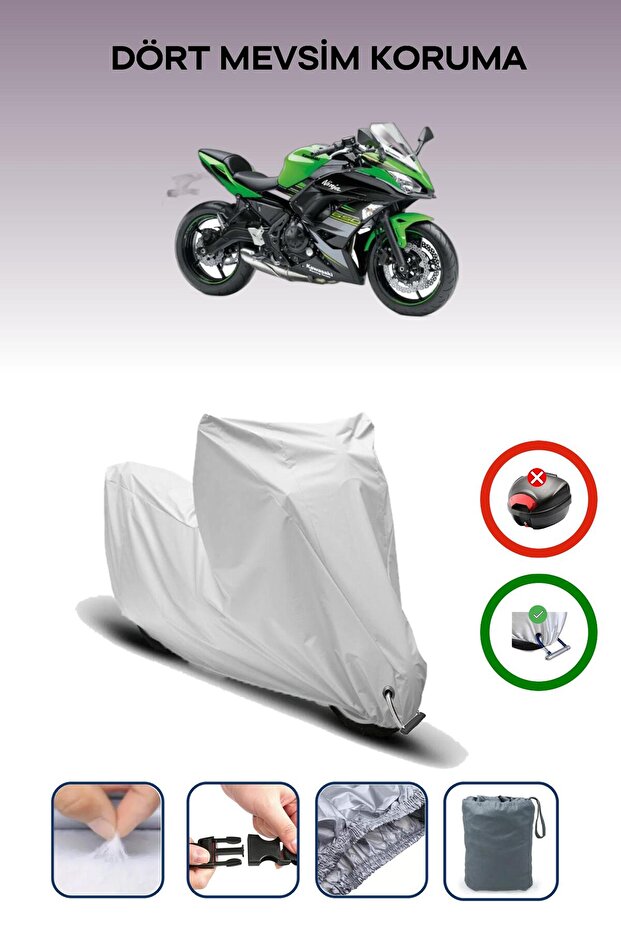 Gray Lock Compatible Kawasaki Ninja 650 Krt Edition Compatible Motorcycle Tarpaulin Waterproof