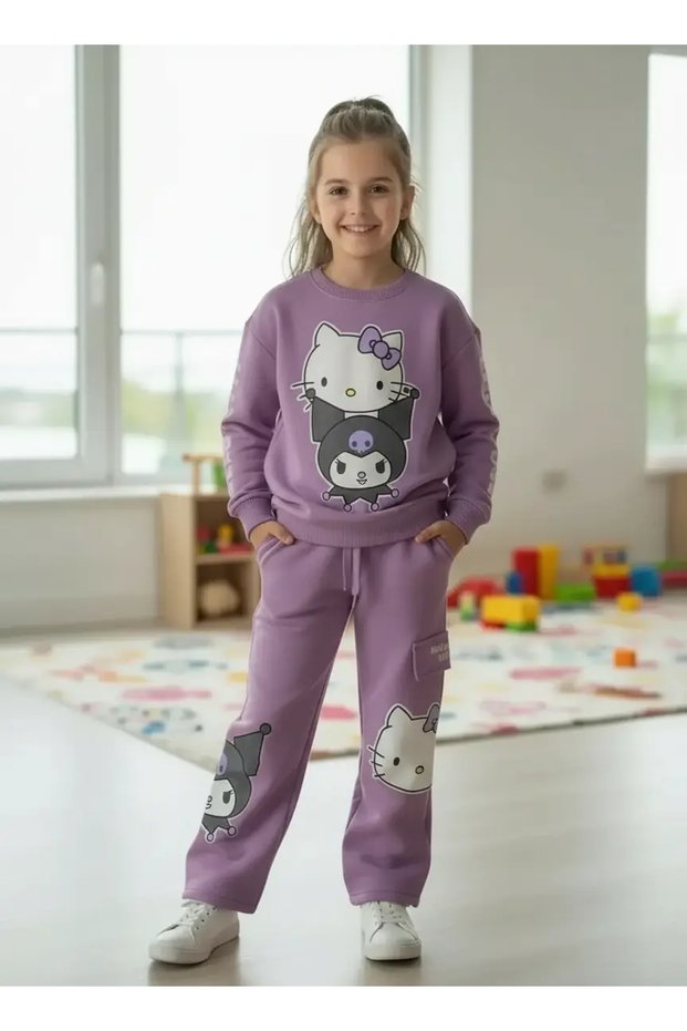 Girl's Hello Kitty and Kuromi Printed Wide Leg Tracksuit Set