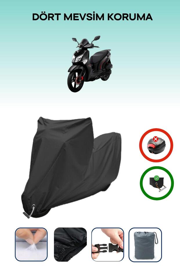 غطاء دراجة نارية متوافق مع SYM HD2 200i EVO متوافق مع غطاء دراجة نارية مقاوم للماء باللون الأسود