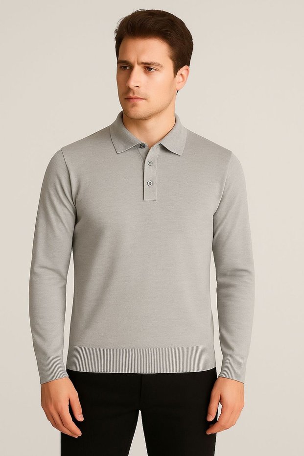 3 Button Polo Neck Thin Wool Sweater