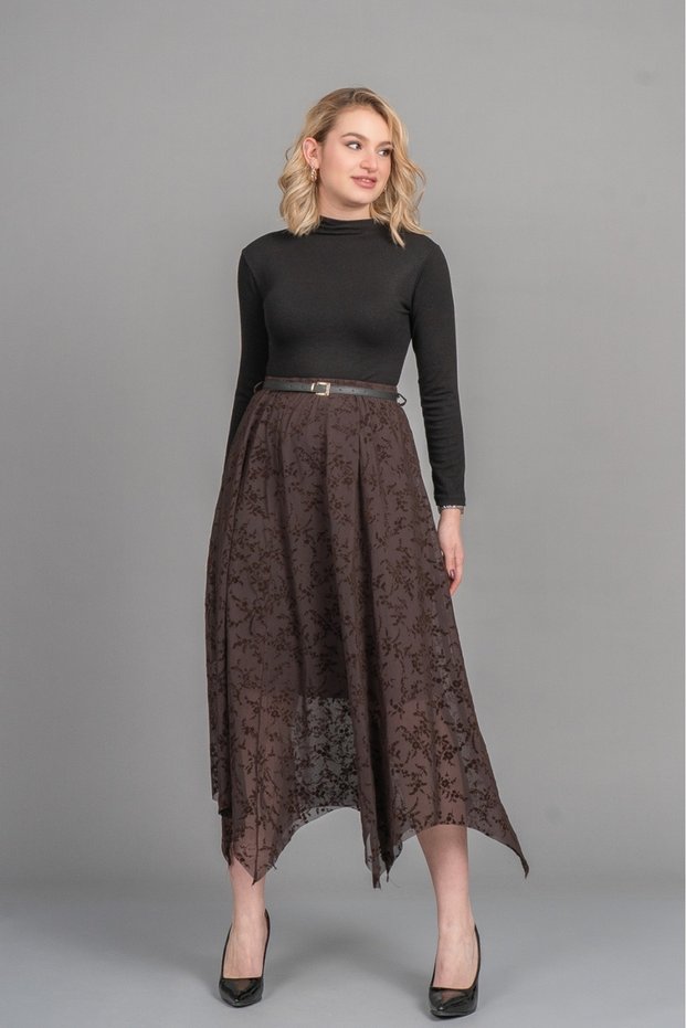 Women's Winter Coffee Asymmetrical Elegance Tulle Skirt Stylish Daily Comfortable 6845
