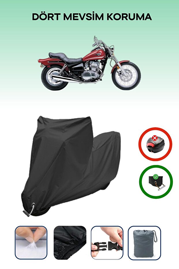Black Lock Compatible Kawasaki En 500 Compatible Motorcycle Tarpaulin Waterproof