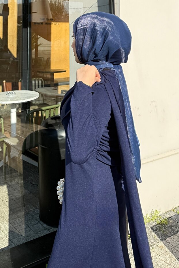 Önü Drapeli Örme Krep Elbise 4680ALGK1170-MS Laci - 4