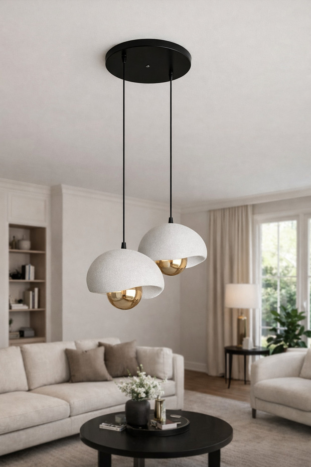 2 Li Sarkıt Avize Bohem Beton Görünüm Rustik E27 Modern Avize (E27 Ampul Dahildir.) 30 cm. - 1