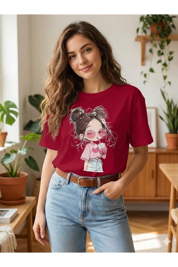 T-Shirt with a Cute Girl Print. Women's T-Shirt - Stylish and Modern for Everyday Combinations