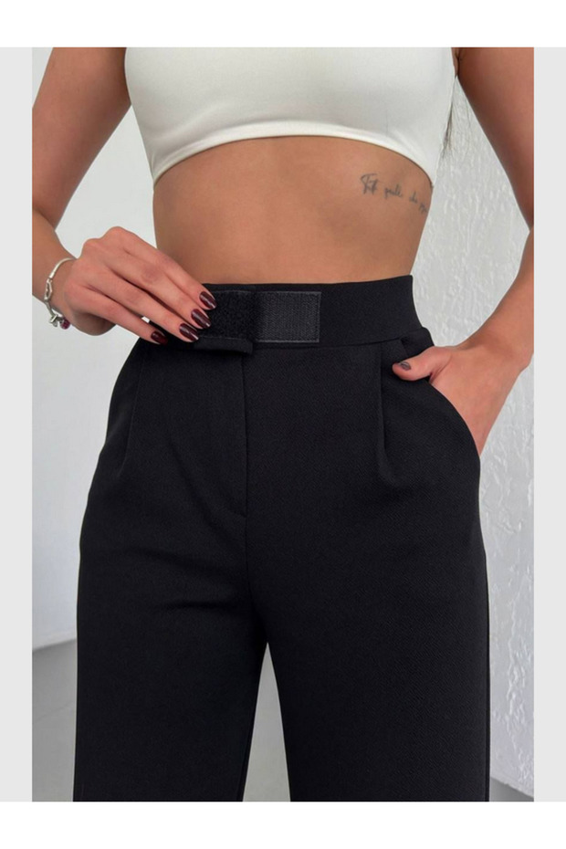 Women's Crepe Fabric Velcro Closure - Comfortable Fit Stretchy Fabric Wide Leg Pants