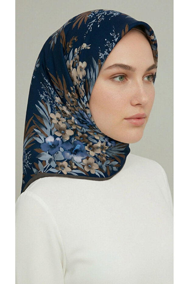 Шарф з квітковим візерунком - саксофоновий синій - 8