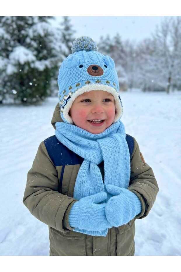 Minik Nordik Set 1-3 Years Old Boys Scarf Beanie Gloves Set