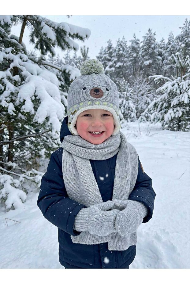 Minik Nordik Set 1-3 Years Old Boys Scarf Beanie Gloves Set