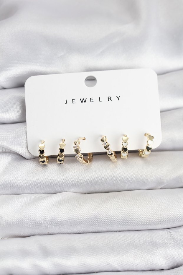 Gold Color Brass Minimal Heart Detailed Women's Earring Set - Tj-Bkp11473