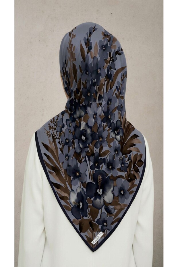 وشاح من الرايون بنقشة الزهور - رمادي - 7