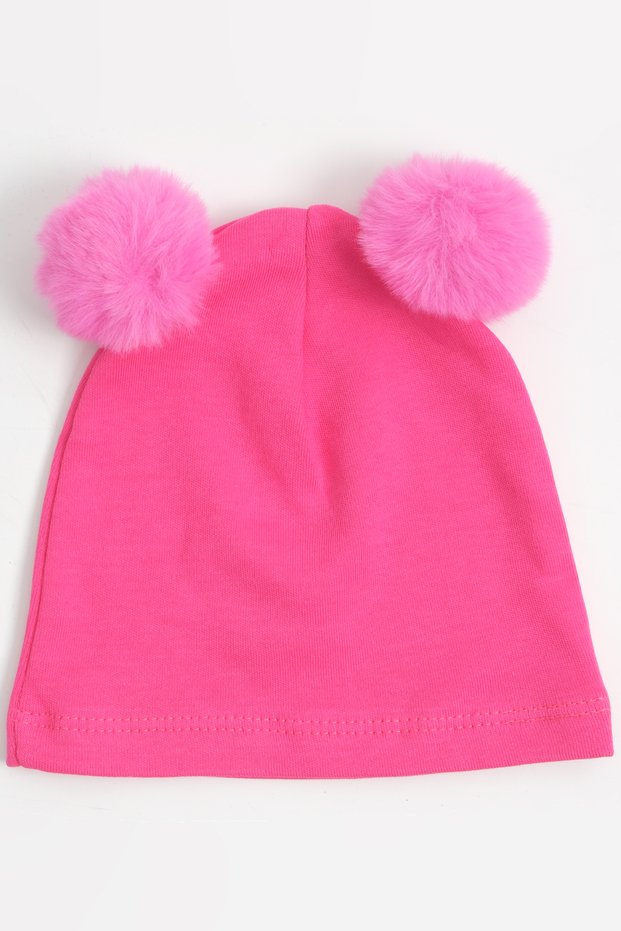 Baby Girl Hat with Pompom Pink 0-12 Months