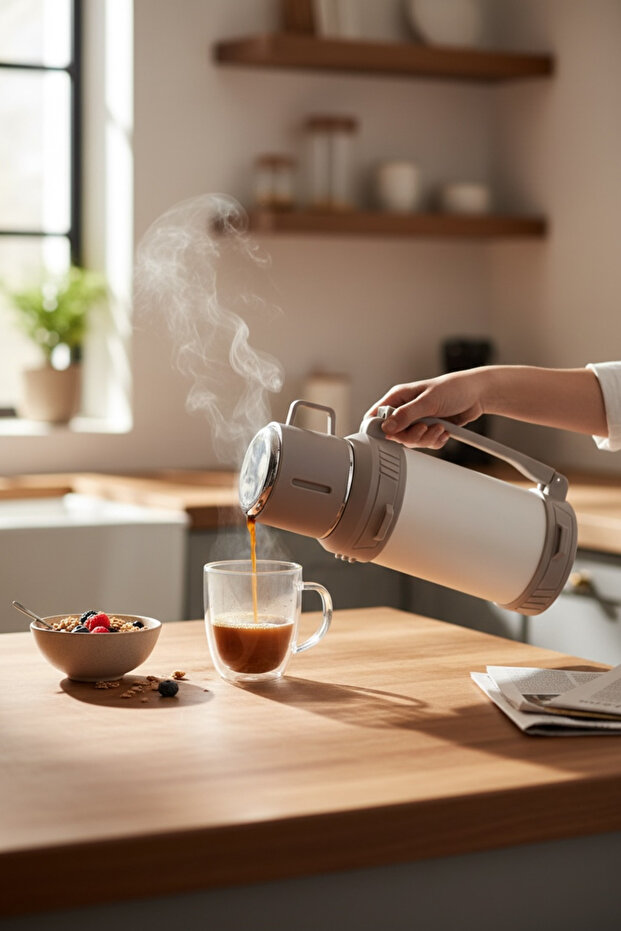 Termos, 2 Lt , 2 bardaklı termos, çift duvarlı paslanmaz çelik - 3