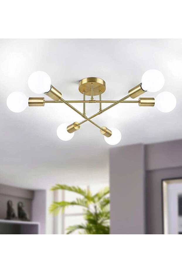 Modern Gold Sputnik Chandeliers, 6-Light Ceiling Lights for Living Room, Dining Room, Bedroom, Kitch